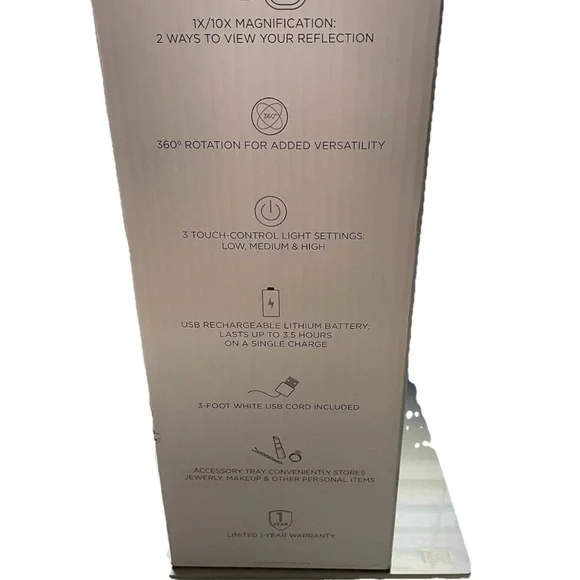 Halo LED Rechargeable Mirror - Silver - Picture 4 of 6